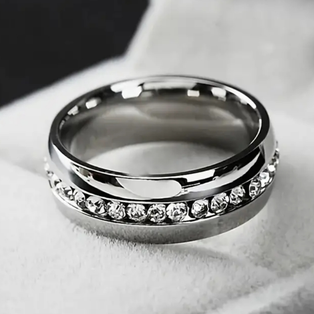 ✨ 6mm Silver Color Zircon Circle Stainless Steel Ring - Sleek Statement Piece ✨